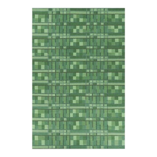 Rug & Kilim’s Oversized Scandinavian Style Rug With Green Geometric Patterns For Sale