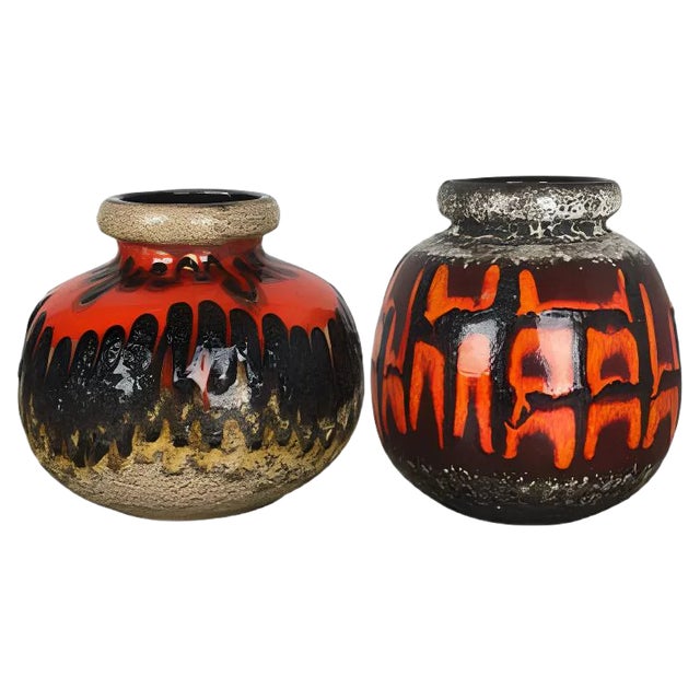 Fat Lava Multi-Color Pottery Vases from Scheurich, Germany, 1970s, Set of 2 For Sale