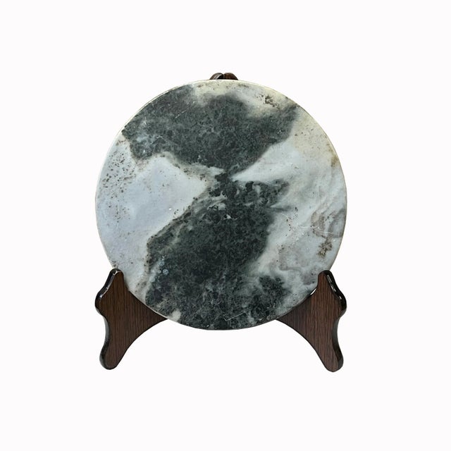 Chinese Natural Dream Stone Round White Fengshui Plaque Display For Sale In San Francisco - Image 6 of 6