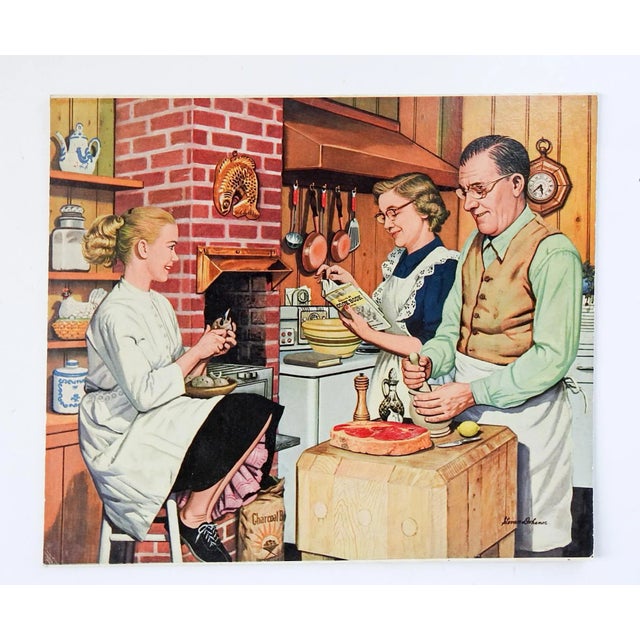 Circa 1950's advertising print by Stevan Dohanos made for American Optical. Family Dinner shows mom, dad and teenage...