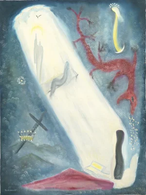 1940s "Her Holy Visions" Symbolist Figurative Oil Painting by Marguerite Blasingame