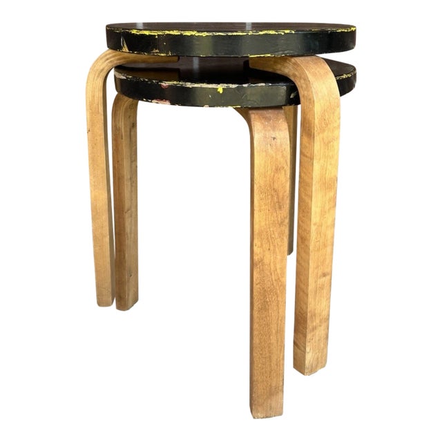 Pair of Vintage Model 60 Painted Stools Attributed to Alvar Aalto For Sale