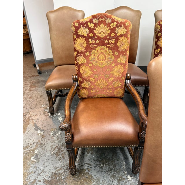 Castlegate Dover Camel Leather + Upholstered Chairs, Set of Six For Sale - Image 11 of 12