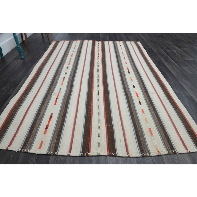 1970s Vintage Handmade Wool Cotton White Area Rug For Sale - Image 4 of 11