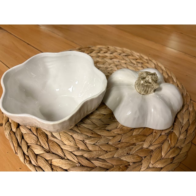 Vintage Vietri Handmade Italian White Pumpkin Covered Bowl With Lid For Sale - Image 9 of 9