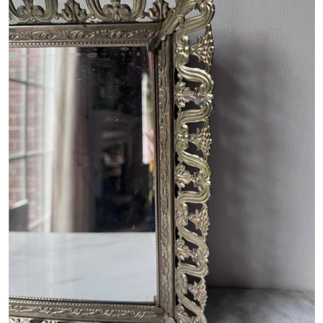 Vintage Gold Filigree Dresser Vanity Mirror Tray With Feet….. For Sale In Greensboro - Image 6 of 15