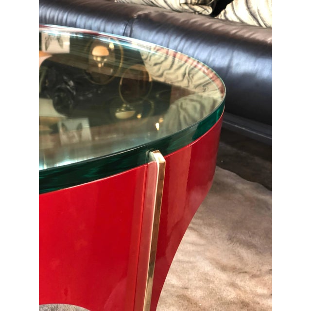Ma+39's Custom Red and Brass Magnifying Lens Coffee Table For Sale In Los Angeles - Image 6 of 8