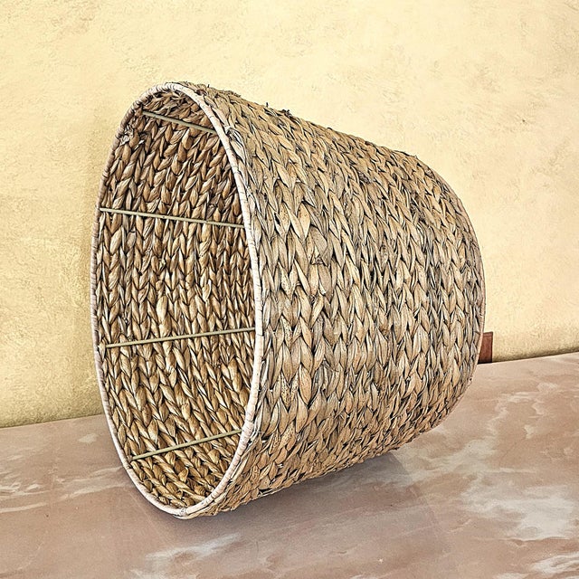 Late 20th Century Natural Woven Seagrass Drum Lamp Shade With Metal Spider Fitter, Coastal Boho Style For Sale - Image 11 of 18