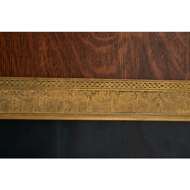 Metal Tiffany Studios New York "Adam" Bronze Doré Blotter Ends With Leather Desk Blotter For Sale - Image 7 of 13