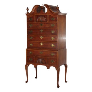 Antique Kindel Queen Anne Style Cherry 11 Drawer Chest With Carved Shell C1930 For Sale