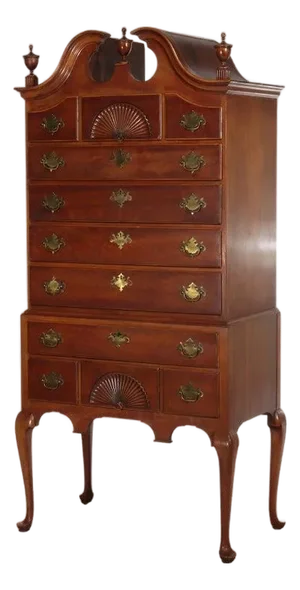 Antique Kindel Queen Anne Style Cherry 11 Drawer Chest With Carved Shell C1930