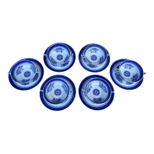 A Set of 6 Copeland Spode Fitzhugh Blue Cream Soup Bowls With Saucers, Circa 1960’s
