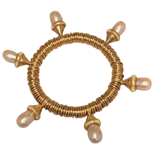 Kenneth Jay Lane Vintage Wire Wrapped Pearl Drop Bangle Bracelet