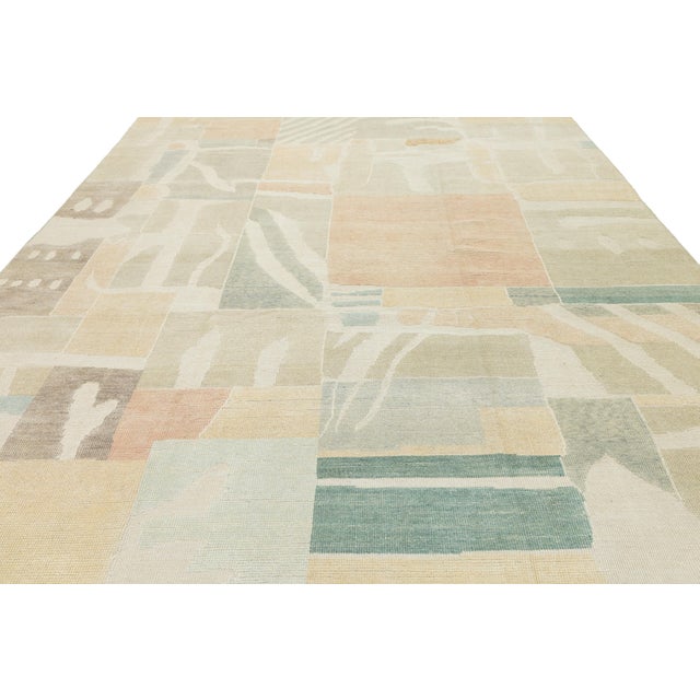 Contemporary Handmande Modernist Abstract Wool Rug in Muted Pastel Color Block For Sale - Image 10 of 11
