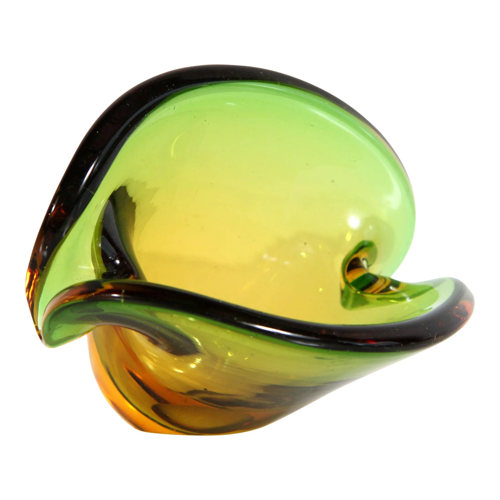 Mid Century Murano Sommerso Art Glass Clam Shell Bowl