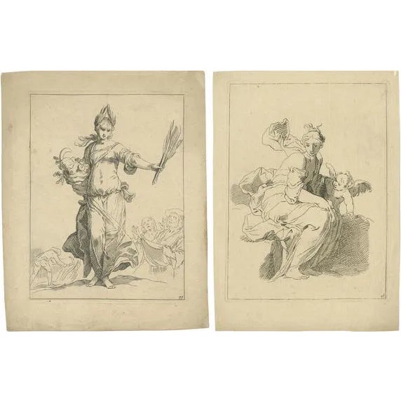 After Bloemaert, Mythology Scenes, 1680, Prints, Set of 2 For Sale