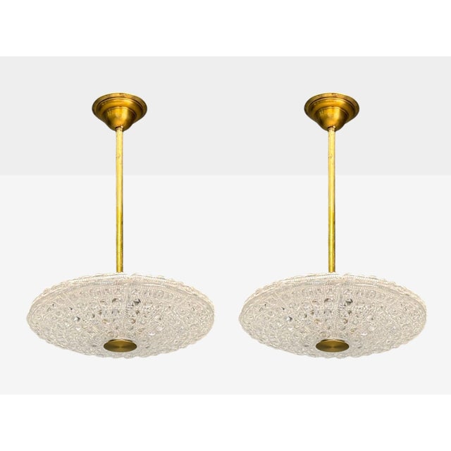 Carl Fagerlund, Swedish Mid-Century Modern, Brass, Glass, Pendant Lights, Sweden, 1940s Pair of 'UFO' pendant lights...