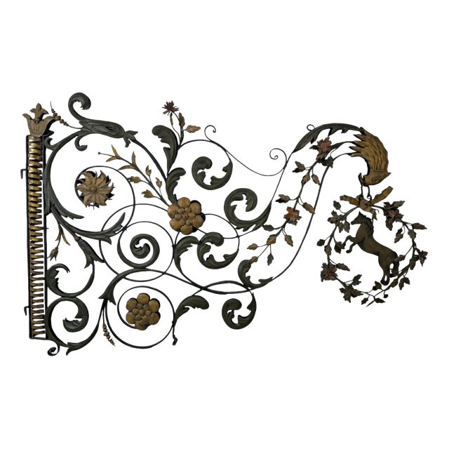 Wrought-Iron Shop Sign with Hanging Horse For Sale