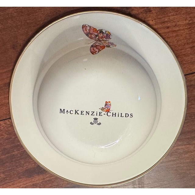 MacKenzie-Childs Butterfly Enamel Metal Dish With Gold Rim For Sale - Image 9 of 10