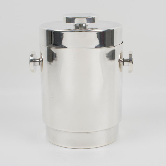 Silver Lancel Paris Modernist Barware Silver Plate Ice Bucket Cooler, circa 1970 For Sale - Image 8 of 13