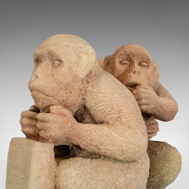 Camel Early 21st Century Stone Sculpture of Sitting Macaques For Sale - Image 8 of 12