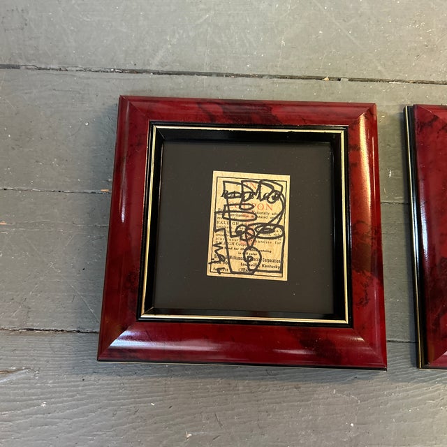 Set of three contemporary original abstract marker drawings on vintage paper by Wayne Cunningham. Each signed and framed....