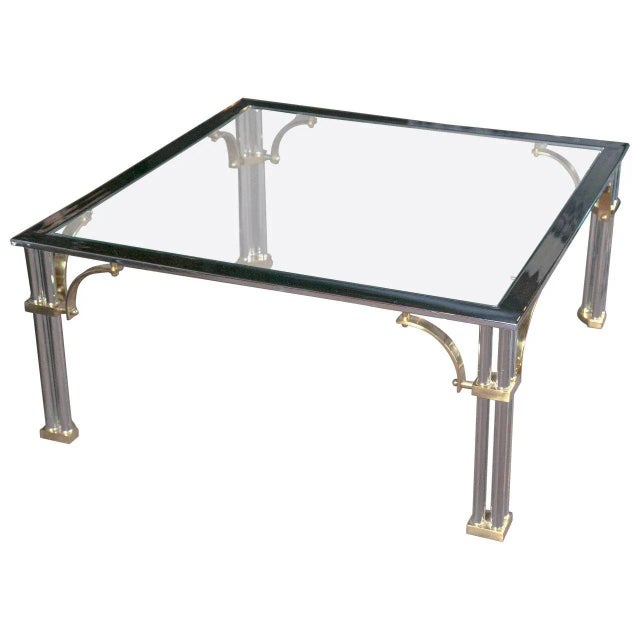 Silver Chrome and Brass Square Fretwork Coffee Table For Sale - Image 8 of 8