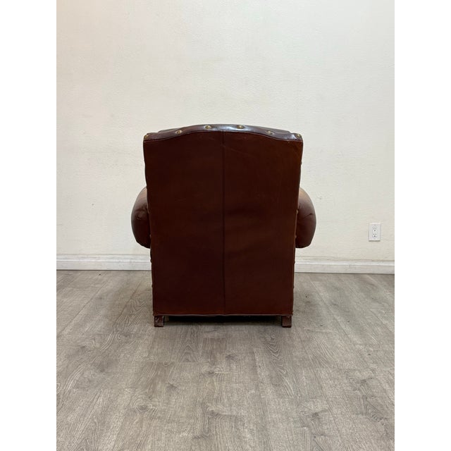 Brown Leather Chair With Matching Ottoman For Sale - Image 8 of 11