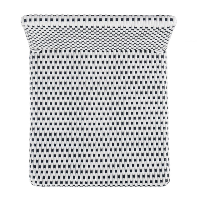 Navy Blue Serienna 24.5 in. Seat Height Rectangular Rattan Low Back Counter Stool, White/Navy Dot / Natural Rattan Frame For Sale - Image 8 of 9