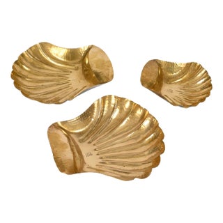 Mid-Century Italian Handmade Brass Shell Shaped Bowls for Metal Art, 1970s, Set of 3 For Sale