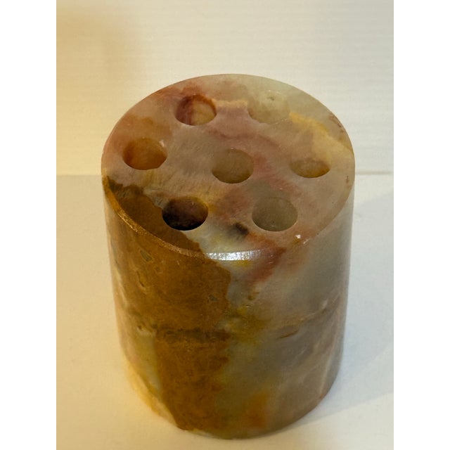 Vintage Mexican Onyx Stone Pen Holder / MCM Desk Accessory For Sale - Image 11 of 12
