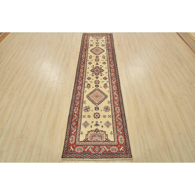 Farmhouse Kazak Runner 2’8” X 9’7” Beige Wool Tribal Hand-Knotted Oriental Rug For Sale - Image 3 of 13