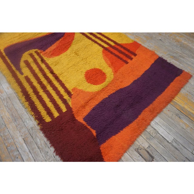 Textile 1960s Multicolor Abstract Modern Vintage Swedish Shag Pile Rya Rug 4'6''x 6'6'' Handknotted Wool Carpet For Sale - Image 7 of 11