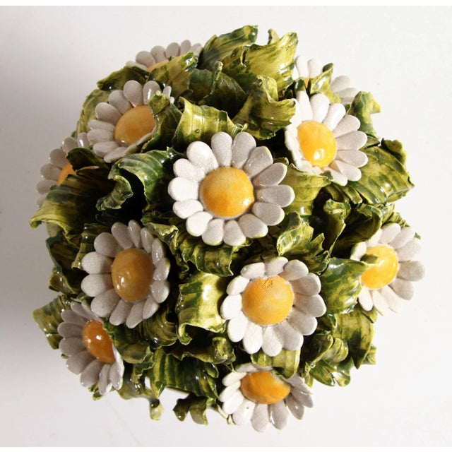 Yellow Vintage Mid Century Italian Majolica Ceramic Figural Pot of Daisy Flowers - Pair Available For Sale - Image 8 of 10