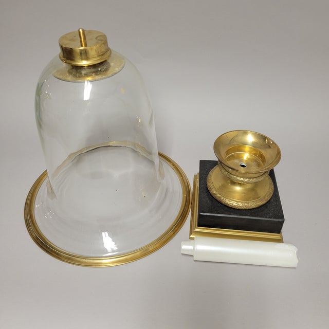 Late 20th Century Tall Glass Hurricane Candle Lamp With Marble and Brass Base For Sale - Image 5 of 5