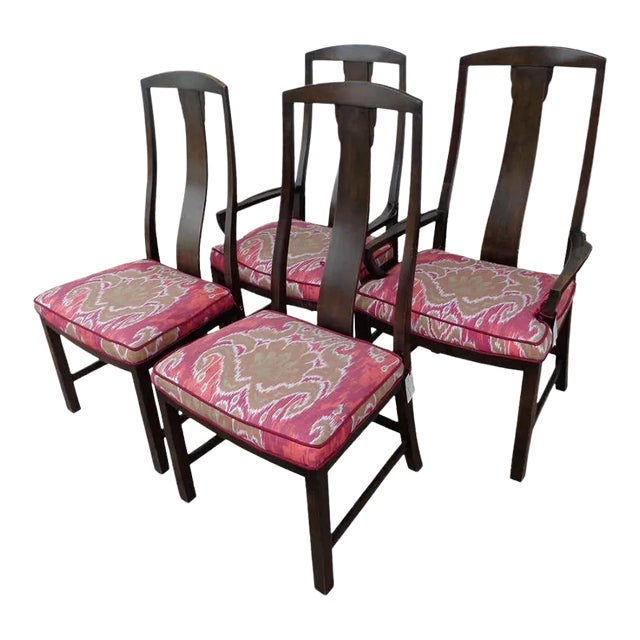 17th Century Baker Ikat Print Dining Chairs - Set of 6 For Sale