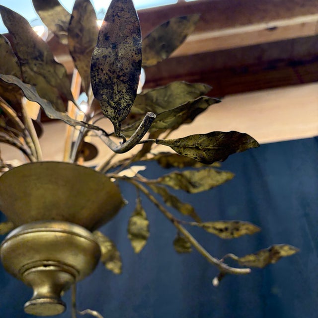 1940s Antique French Chandelier With Gold Leaves and Branches in Old Gilding For Sale - Image 5 of 14