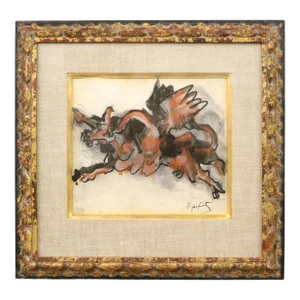 Jacques Lipchitz, Jacques Lipchitz French Cubist Modernist Gouache Painting Sculpture Study, c., 1930's