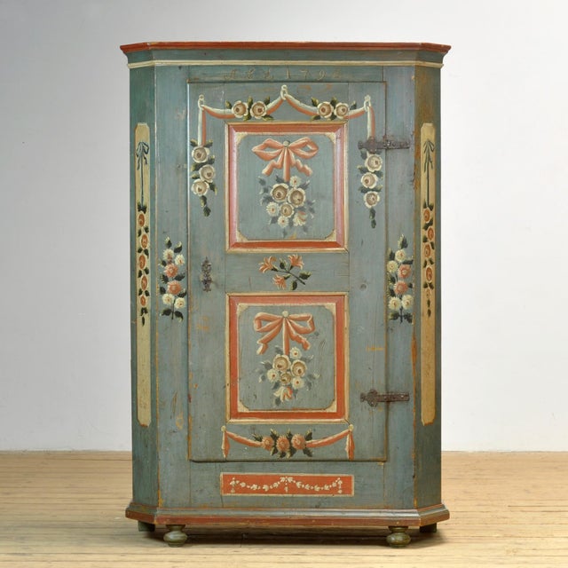 This characterful pine cabinet from the rural south of Germany, dated 1794, is a special piece with a romantic history: it...