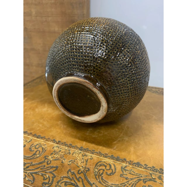 Vintage Textured Glazed Studio Pottery Vessel For Sale - Image 4 of 4