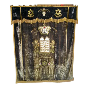 Late 19th Century Embroidered Tapestry Bleu Parochet Torah Arc Curtain -Drape