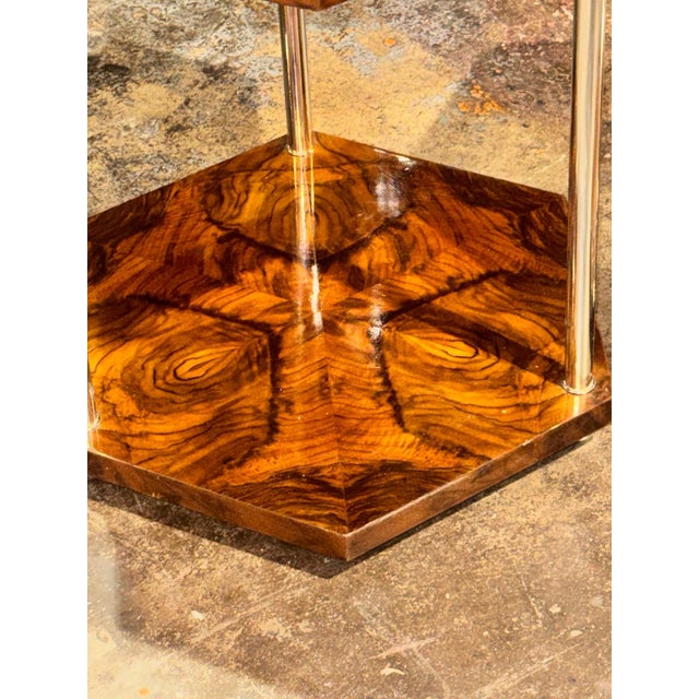 Early 21st Century Italian Art Deco Style Walnut and Chrome Hex Side Tables For Sale - Image 5 of 7