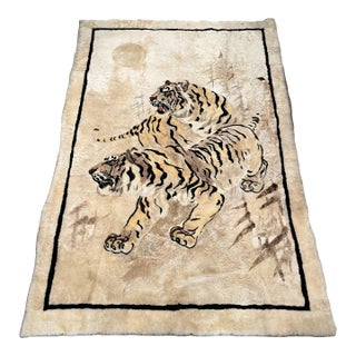 Lambskin and Wool Patchwork Textiles Hong Kong Tiger Pair For Sale