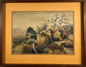 Mid-Century Hl Knorr Landscape Painting – Framed Watercolour, Rustic, Modern Farmhouse Art