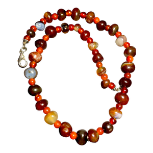 Gemstone Necklace ‘Bing Piao’ Rare Lychee Icey Variety Agate (Mixed With Hematite) From Liangshan.