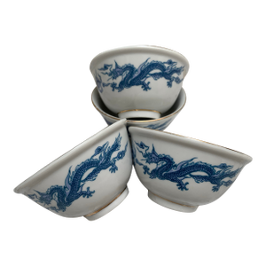Vintage Blue Dragon Asian Tea Cups, Set of Four