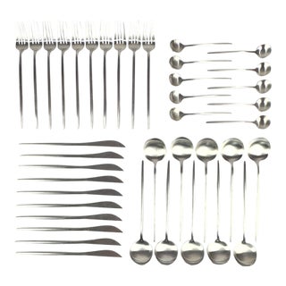 Contemporary Vintage Style Brushed Stainless Steel Cutlery Set by Rosseta Home - Place Settings for 10 / 40 Pieces For Sale
