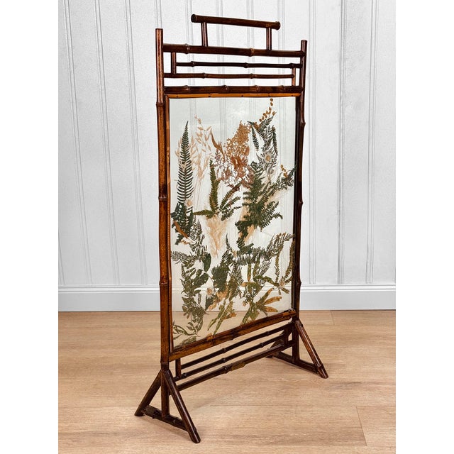 Antique English Victorian Rattan & Glass Organic Foliage Fireplace Screen For Sale - Image 4 of 11