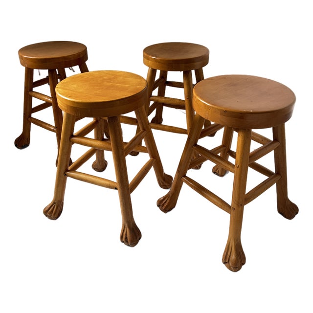 Chunky Carved Ball and Claw Foot Barstool Set of Four For Sale