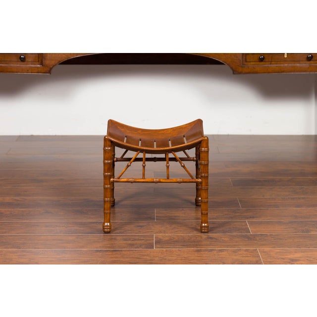 Wood English 1920s Walnut Egyptian Revival Thebes Stool with Faux Bamboo Legs For Sale - Image 7 of 11